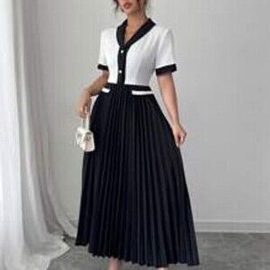 Elenzga Women's Elegant Daily Work Commute Short Sleeve A-Line Dress With Waist…